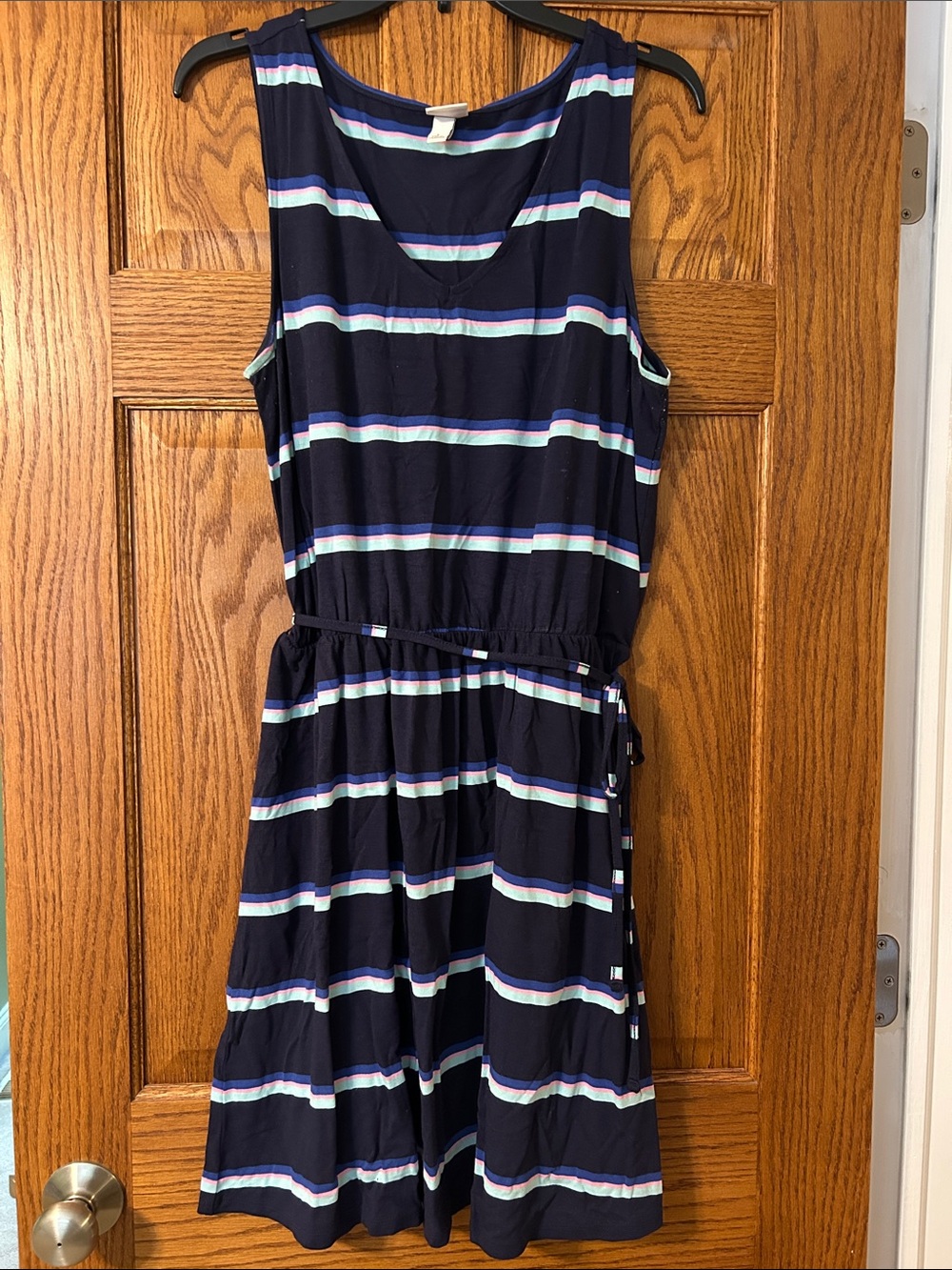 Merona Navy Striped Sleeveless Knit Dress with Pastel Accents
